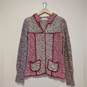 Sparrow Size S Multicolor Knit Hooded Cardigan Sweater Rare
